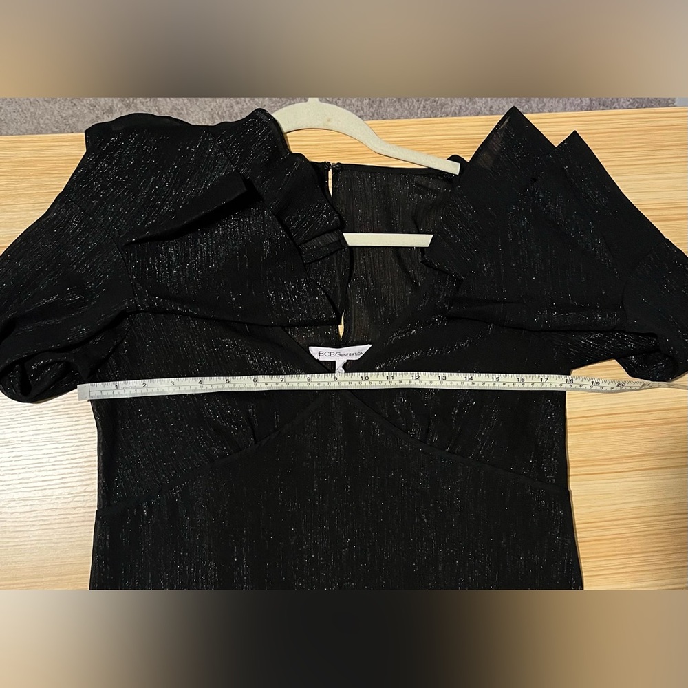 BCBG Generation Black Shimmer Bell Sleeve Top Sheer Metallic Party Dress XS - Picture 11 of 11
